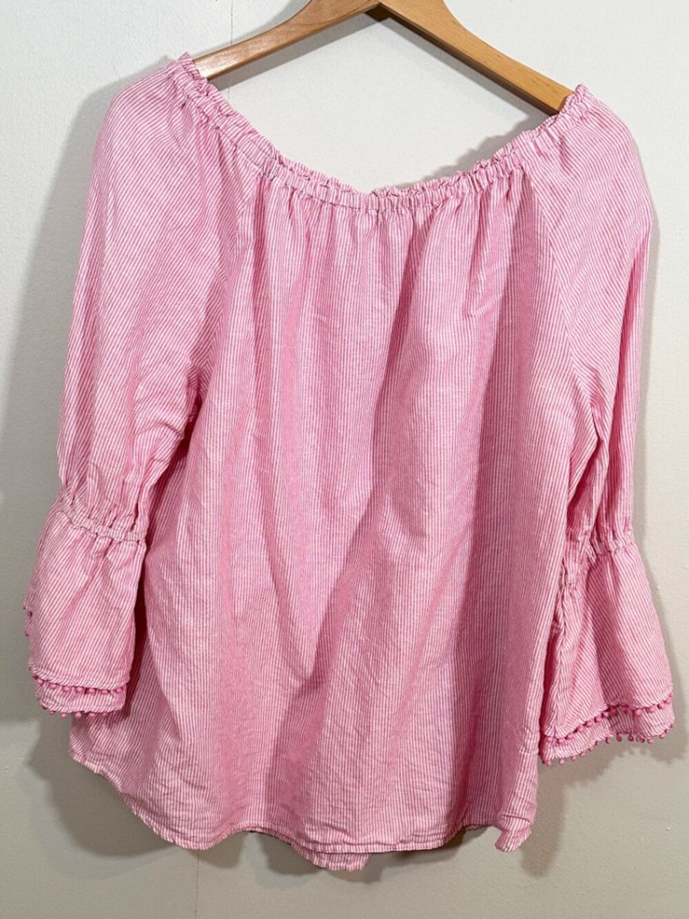 Talbots Linen Blend Peasant Top XL Pink Stripe Off Shoulder Coastal Beach - Picture 7 of 9